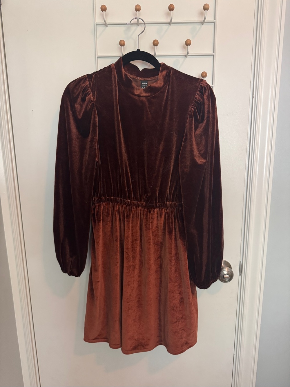 Velvet Long Sleeve Mini Dress in Rich Brown